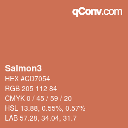 Nom de la couleur: Salmon3 HEX #CD7054 | qconv.com