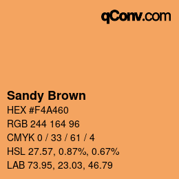 Nom de la couleur: Sandy Brown HEX #F4A460 | qconv.com