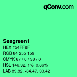 Nom de la couleur: Seagreen1 HEX #54FF9F | qconv.com