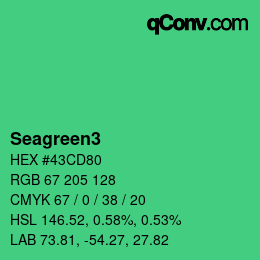 Nom de la couleur: Seagreen3 HEX #43CD80 | qconv.com