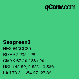 Nom de la couleur: Seagreen3 HEX #43CD80 | qconv.com