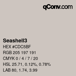 颜色名称: Seashell3 HEX #CDC5BF | qconv.com