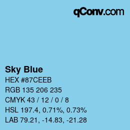 カラー名: Sky Blue HEX #87CEEB | qconv.com