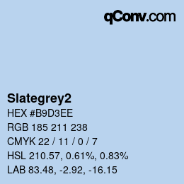 カラー名: Slategrey2 HEX #B9D3EE | qconv.com