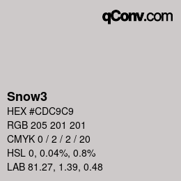 Nom de la couleur: Snow3 HEX #CDC9C9 | qconv.com