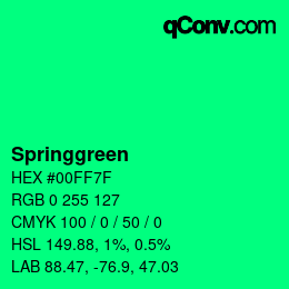 Nom de la couleur: Springgreen HEX #00FF7F | qconv.com