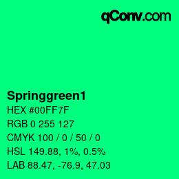 Nom de la couleur: Springgreen1 HEX #00FF7F | qconv.com