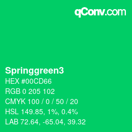 Nom de la couleur: Springgreen3 HEX #00CD66 | qconv.com