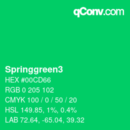 カラー名: Springgreen3 HEX #00CD66 | qconv.com