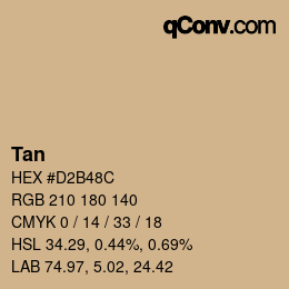 Nom de la couleur: Tan HEX #D2B48C | qconv.com