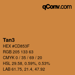 Nom de la couleur: Tan3 HEX #CD853F | qconv.com