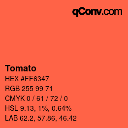 Nom de la couleur: Tomato HEX #FF6347 | qconv.com