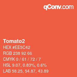 Nom de la couleur: Tomato2 HEX #EE5C42 | qconv.com