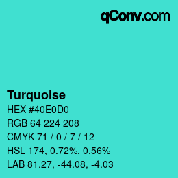 Nom de la couleur: Turquoise HEX #40E0D0 | qconv.com