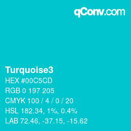 Nom de la couleur: Turquoise3 HEX #00C5CD | qconv.com