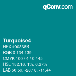 カラー名: Turquoise4 HEX #00868B | qconv.com