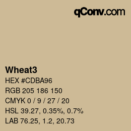 Nom de la couleur: Wheat3 HEX #CDBA96 | qconv.com