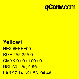 Nom de la couleur: Yellow1 HEX #FFFF00 | qconv.com