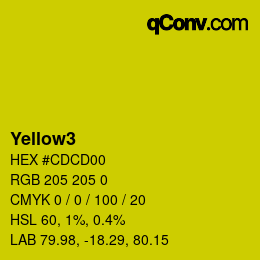 Nom de la couleur: Yellow3 HEX #CDCD00 | qconv.com