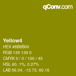 Nom de la couleur: Yellow4 HEX #8B8B00 | qconv.com