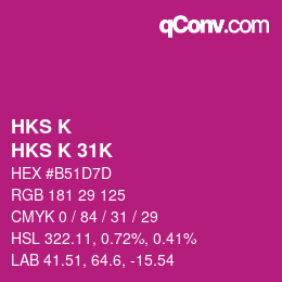 Farbcode: HKS K - HKS K 31K | qconv.com