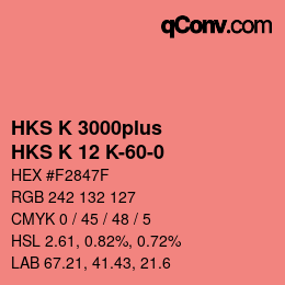 Color code: HKS K 3000plus - HKS K 12 K-60-0 | qconv.com
