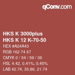 Color code: HKS K 3000plus - HKS K 12 K-70-50 | qconv.com