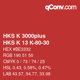 Color code: HKS K 3000plus - HKS K 13 K-80-30 | qconv.com