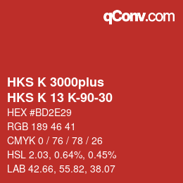 Color code: HKS K 3000plus - HKS K 13 K-90-30 | qconv.com