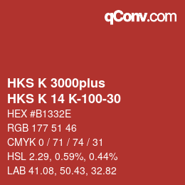 Color code: HKS K 3000plus - HKS K 14 K-100-30 | qconv.com