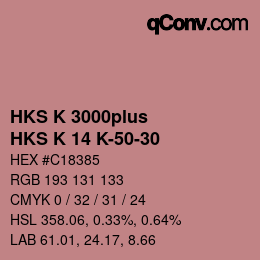 Color code: HKS K 3000plus - HKS K 14 K-50-30 | qconv.com