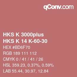 Color code: HKS K 3000plus - HKS K 14 K-60-30 | qconv.com