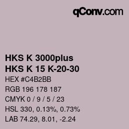 Color code: HKS K 3000plus - HKS K 15 K-20-30 | qconv.com
