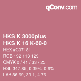 Color code: HKS K 3000plus - HKS K 16 K-60-0 | qconv.com