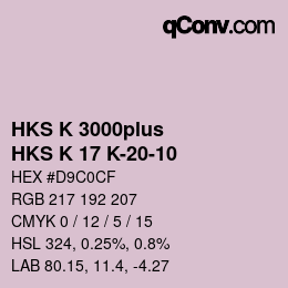 Color code: HKS K 3000plus - HKS K 17 K-20-10 | qconv.com
