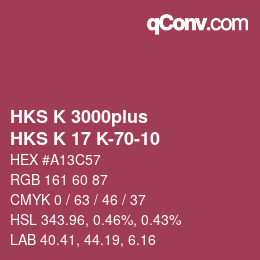 Color code: HKS K 3000plus - HKS K 17 K-70-10 | qconv.com