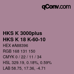 Color code: HKS K 3000plus - HKS K 18 K-60-10 | qconv.com