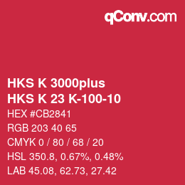 Color code: HKS K 3000plus - HKS K 23 K-100-10 | qconv.com
