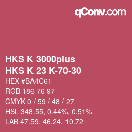 Color code: HKS K 3000plus - HKS K 23 K-70-30 | qconv.com
