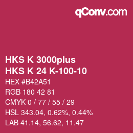 Color code: HKS K 3000plus - HKS K 24 K-100-10 | qconv.com
