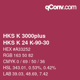 Color code: HKS K 3000plus - HKS K 24 K-90-30 | qconv.com