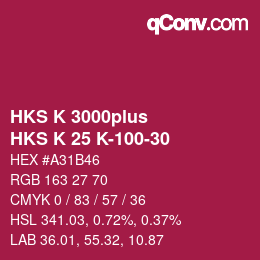 Code couleur: HKS K 3000plus - HKS K 25 K-100-30 | qconv.com