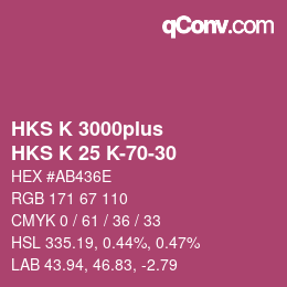 Color code: HKS K 3000plus - HKS K 25 K-70-30 | qconv.com