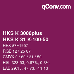 Color code: HKS K 3000plus - HKS K 31 K-100-50 | qconv.com