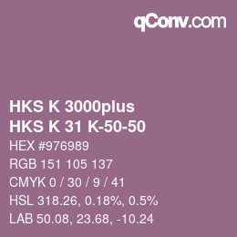 Color code: HKS K 3000plus - HKS K 31 K-50-50 | qconv.com