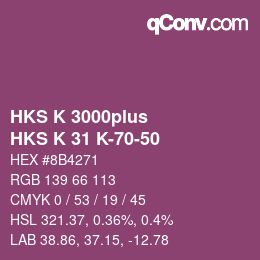 Color code: HKS K 3000plus - HKS K 31 K-70-50 | qconv.com