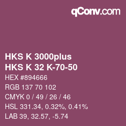 Color code: HKS K 3000plus - HKS K 32 K-70-50 | qconv.com