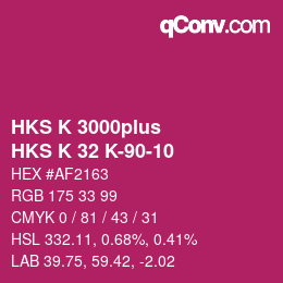 Color code: HKS K 3000plus - HKS K 32 K-90-10 | qconv.com