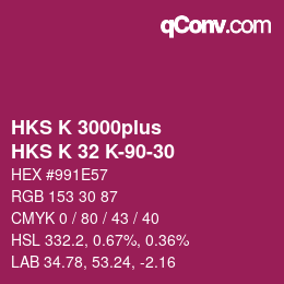 Color code: HKS K 3000plus - HKS K 32 K-90-30 | qconv.com