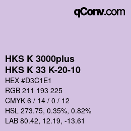 Color code: HKS K 3000plus - HKS K 33 K-20-10 | qconv.com